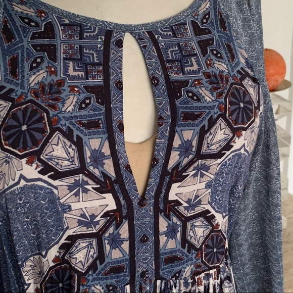 FREE PEOPLE Print Dress Boho Sheer Long Sleeves - Picture 2 of 12